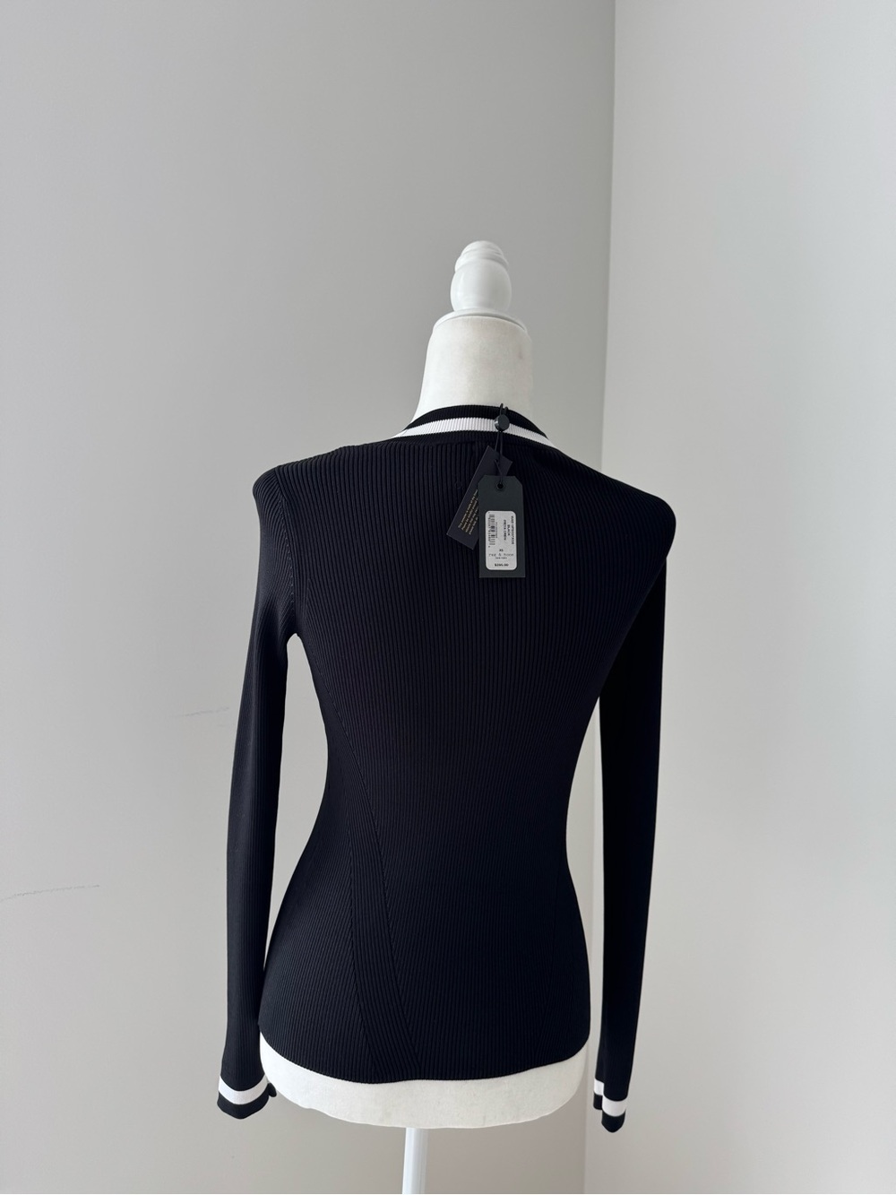 rag & bone Black Ribbed Long-Sleeve Top with White Trim Accents - Picture 2 of 5